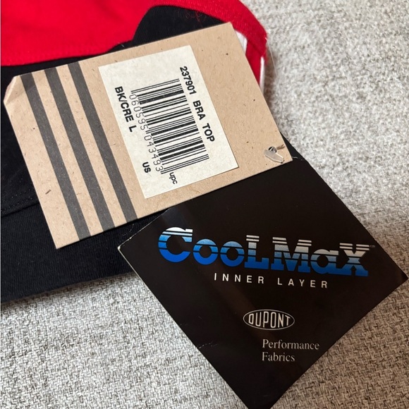 Adidas Sports Bra Tank Top Cool Max Athletic Workout Black and Red Logo NWT Sz L - Picture 4 of 8